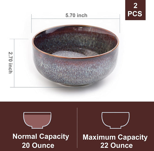 22 Ounce Serving Bowls Set - Ceramic Bowl Set of 2-5.75 inch for Salad  Soup Cereal Bowls for Kitchen